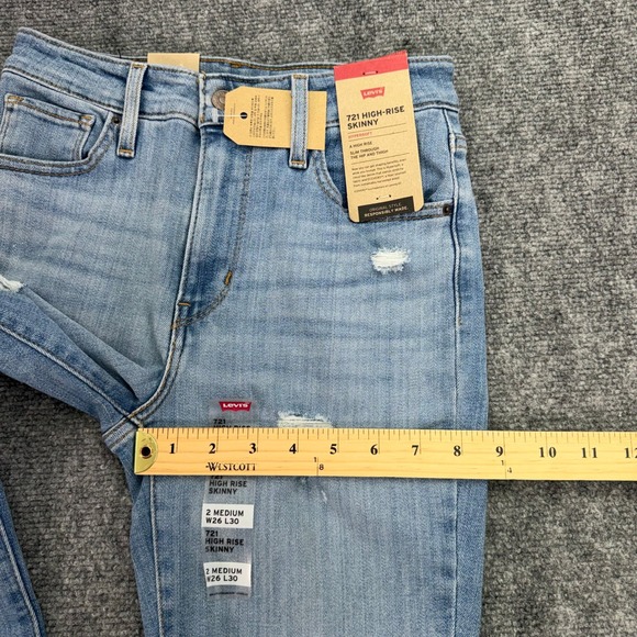 Levis Jeans Womens 2‎ Medium 26x30 (Fit 26x27) 721 High Rise Skinny Distressed - Picture 14 of 16